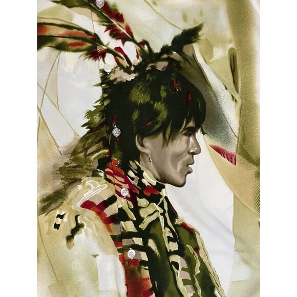 VINTAGE Memo's World Wide Hawaiian Style Indian All Over Print Shirt Men XL - Picture 2 of 7